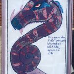 Dragon painted on glass with frame Dragon on glass
